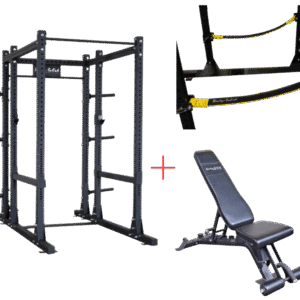 Body-Solid SPR1000SSBackP5 Extended Power Rack w/Adjustable Commercial Bench and Power Rack Strap Safeties (New)